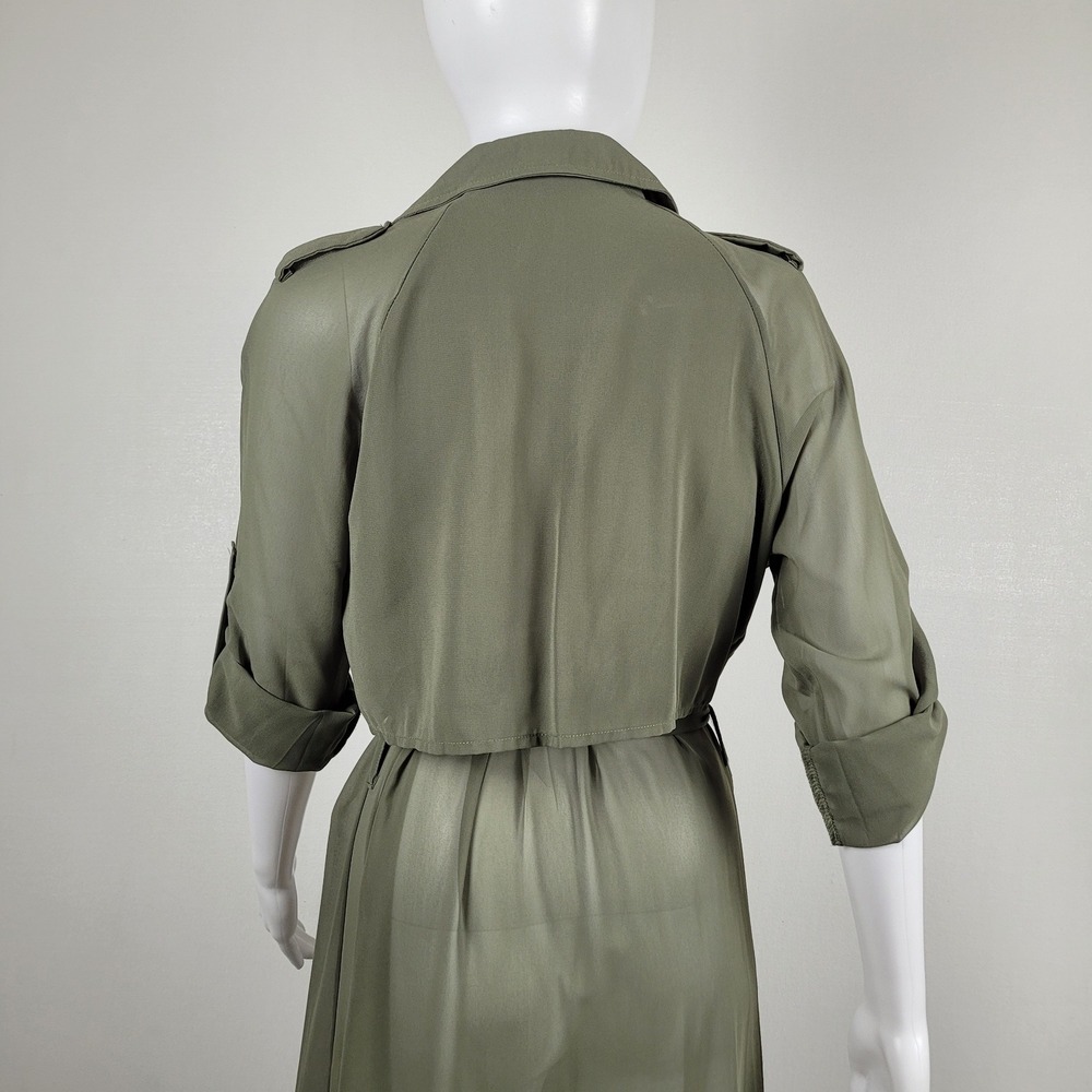 Olive Green Duster Cardigan Sheer Trench Style Womens - Large - Picture 8 of 10